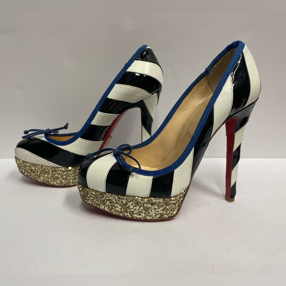 Christian Louboutin foraine 140 pumps heels zebra black white gold 35.5